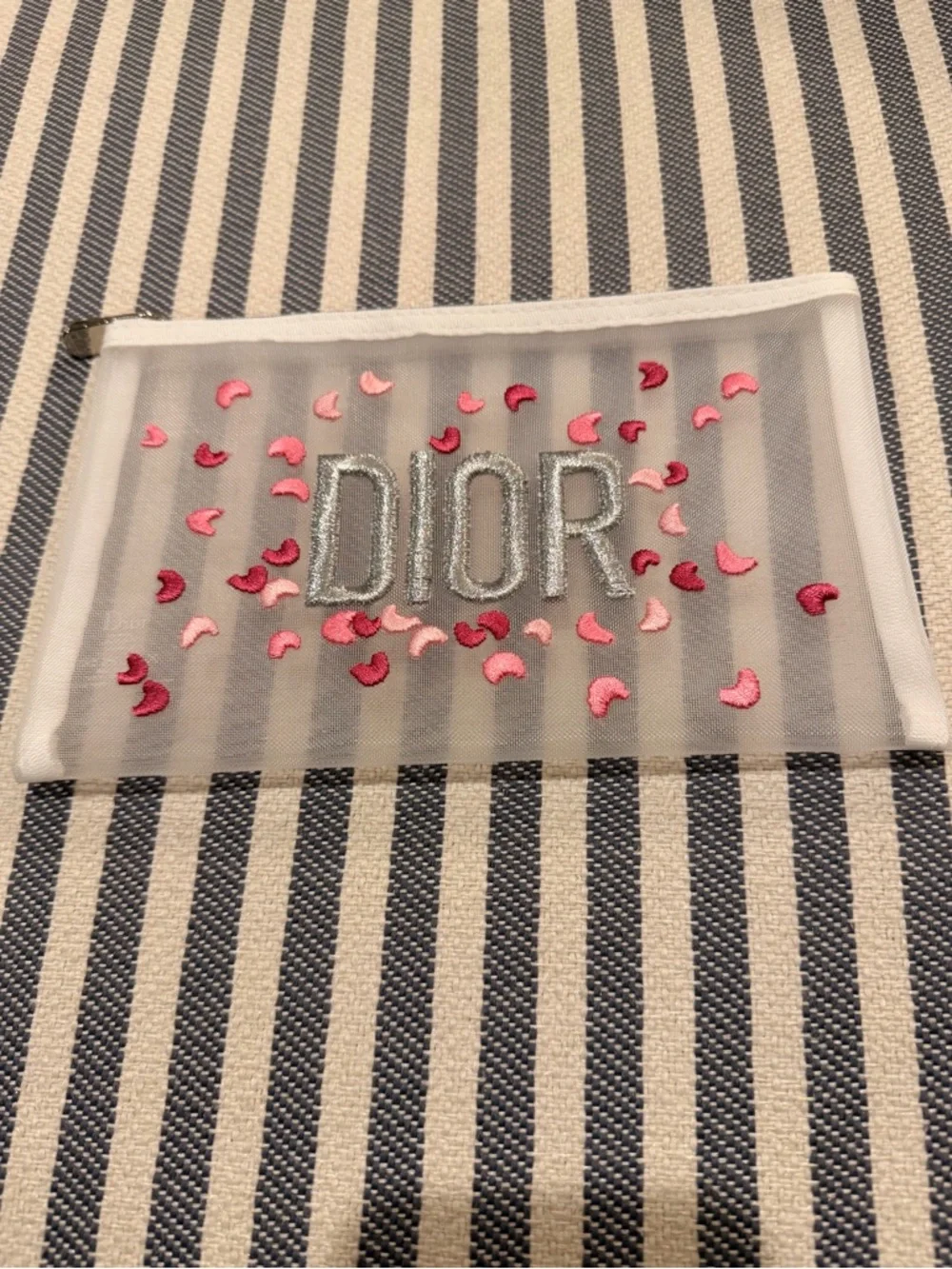 DIOR Beauty White Mesh Pouch with Pink Confetti Embroidery 🌷🌷🌷